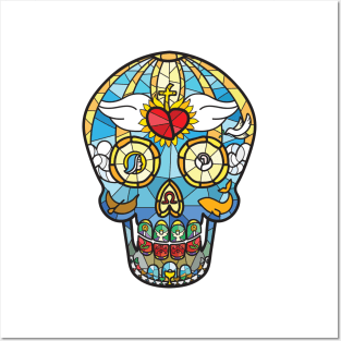 Mexican Calavera Skull in Stained Glass Theme Posters and Art